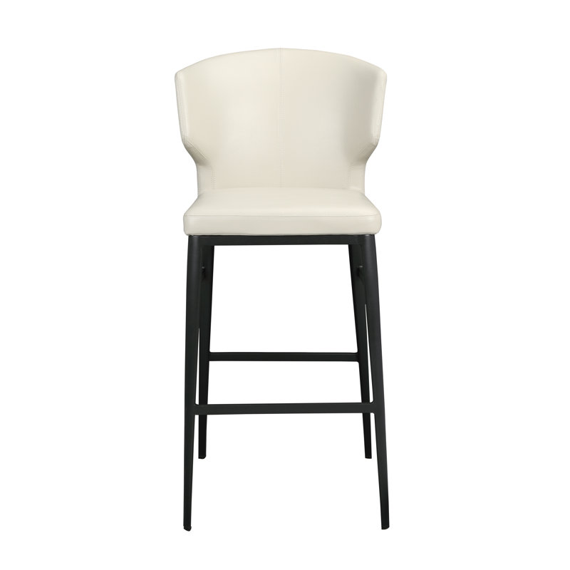 Delaney Upholstered Stool with Metal Frame, Beige Faux Leather, Counter Stool (26" Seat Height)