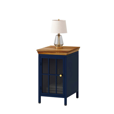 Table basse d'appoint bleu foncé - table en bois massif et armoire en fer pour le salon