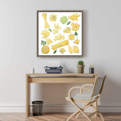 Toile encadrée de divers types de pâtes | Décoration de cuisine jaune