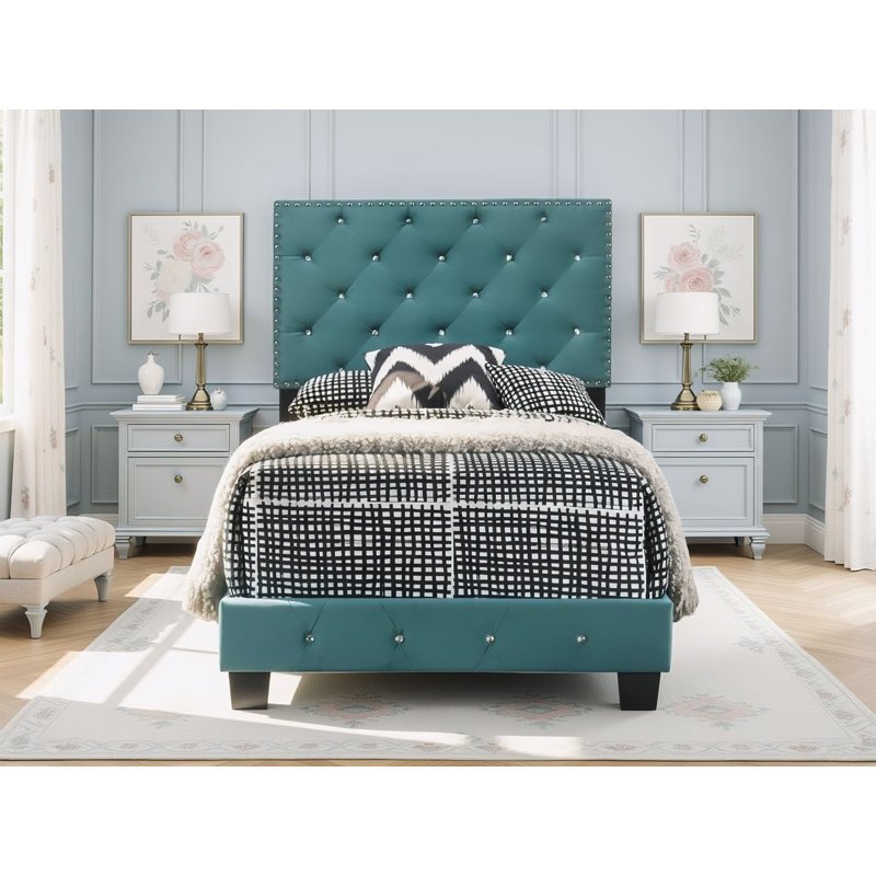Lit simple en velours vert Modena, Lit simple, Vert