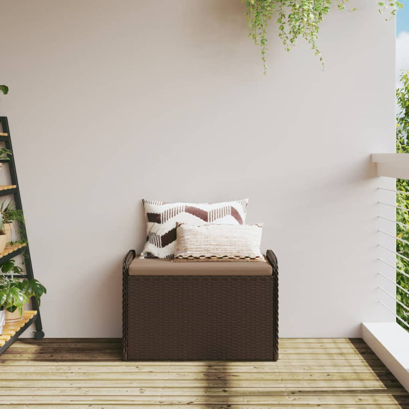 Banc de rangement avec coussin Vidaxl, Beige, Brun, H 20,5 po x l 31,5 po x P 20,1 po