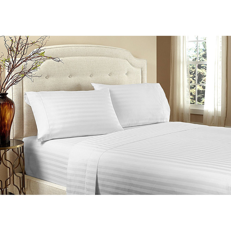 Microfiber Striped Sheet Set, White, Queen Sheet Set + Fitted Sheet + 2 Pillowcases