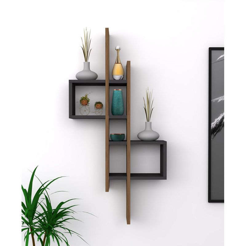 Modern Wall Shelf, Oak & Anthracite, 21.2 x 42.5 x 7.7 inches | 100% Melamine Coated Particle Board, Thickness: 0.7 inches | Numerous Shelves, Wall-Mountable Design | Perfect for Home or Office, Stylish & Functional Storage Solution
