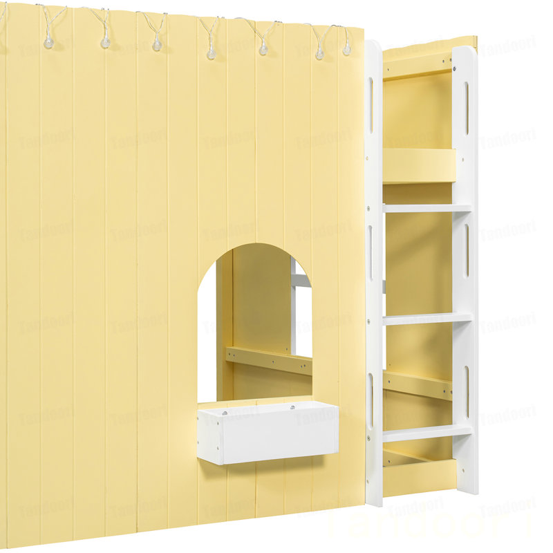 Lit mezzanine double pour enfant avec lumière DEL chaude, Yellow