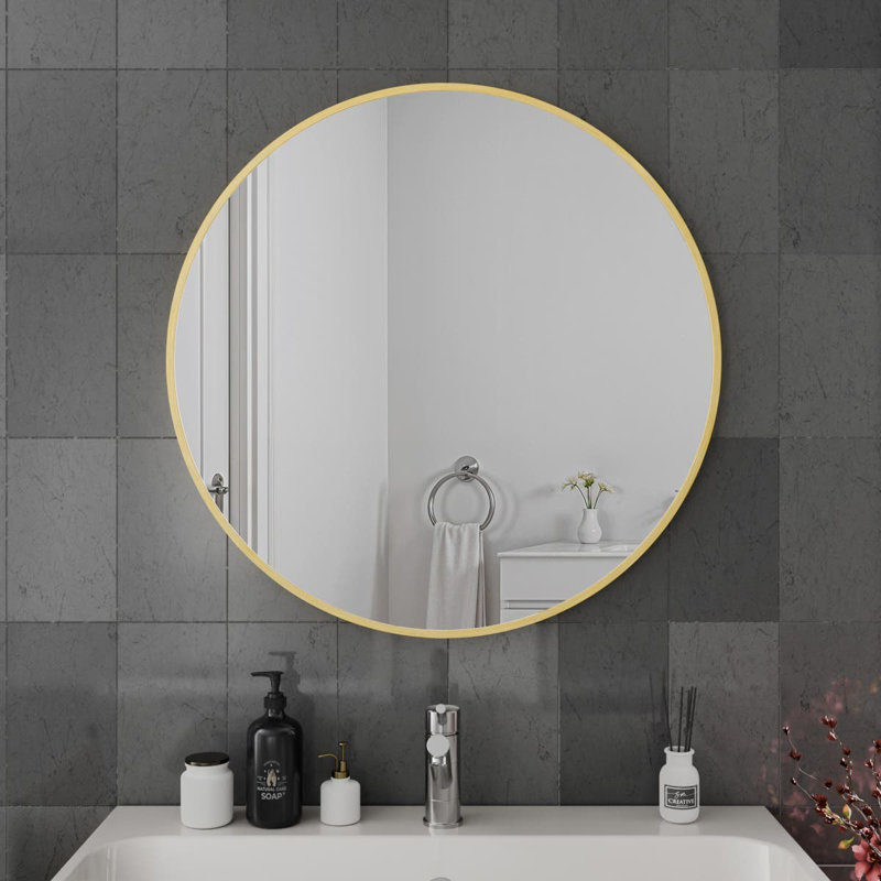 Round Wall Mirror, 80cm x 80cm, Brushed Brass