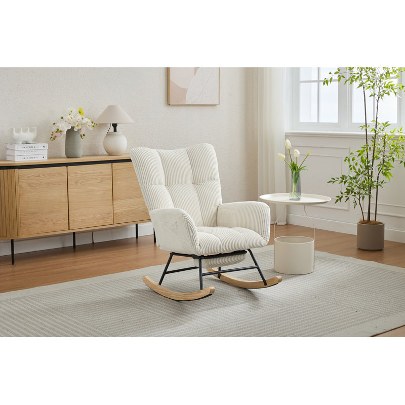 Chaise berçante moderne, fauteuil oscillant rembourré, Beige