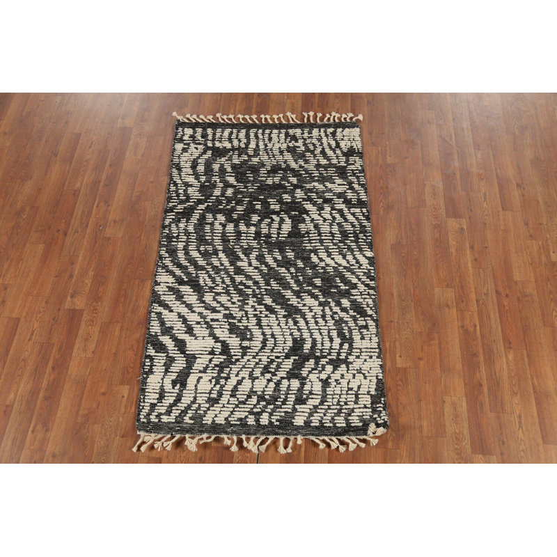 Tapis marocain noir et blanc All-Over 3 x 5