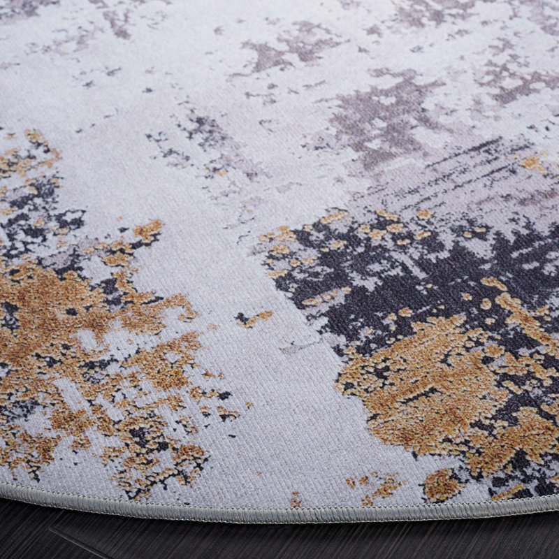 Auva Performance Machine Washable Abstract Rug, Round 4'