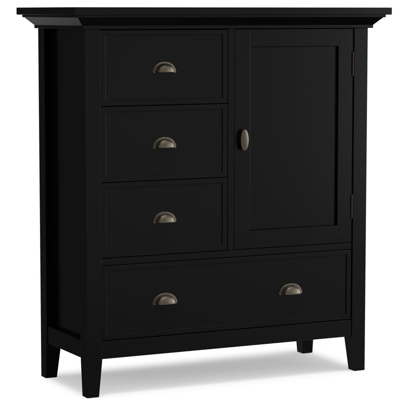 Redmond 39"W Solid Wood Transitional Medium Storage Cabinet with 4 Drawers, Adjustable Shelf and Antique Brass Hardware