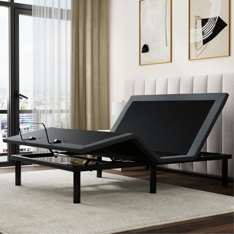 Base de lit ajustable à plateau-coussin pour grand lit noir et gris Os4, avec positions de pieds de tête, retour à plat d'origine zéro gravité, système de support de cadre extra robuste, télécommande sans fil pour