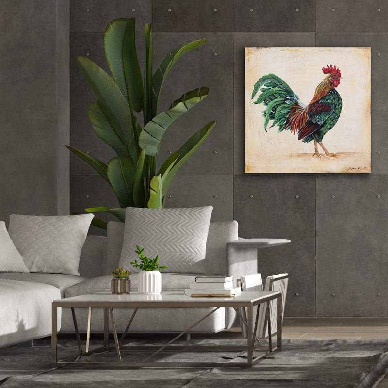  «Rooster-i» par Jean Plout, art mural sur toile, H 37 po x l 37 po x P 1,5 po