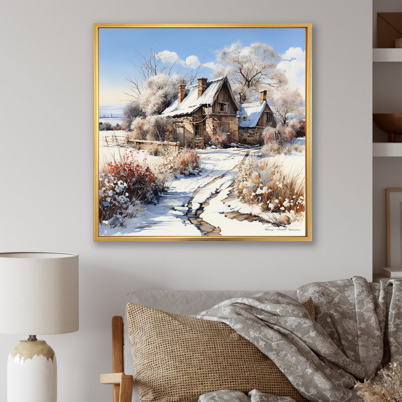 «Barn Charm In Winter I», reproduction sur toile_106674, H 24 po x l 24 po x P 1 po, Cadre flottant doré