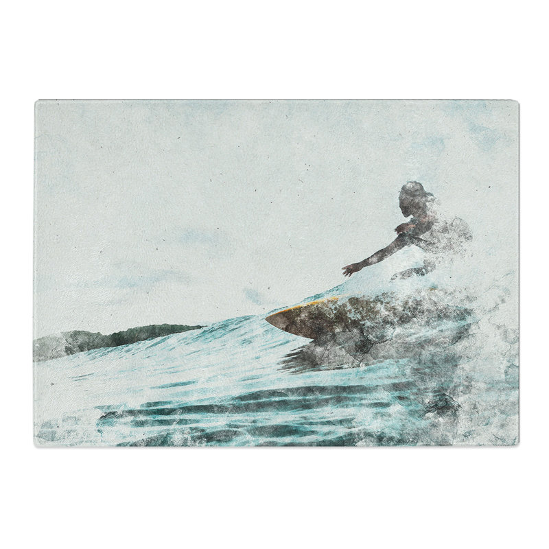 Tempered Glass Surfing in Indonesia Chopping Board, 20 cm x 28.5 cm
