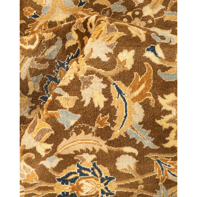 Tapis unique noué à la main brun / bleu / beige Vinal Mogul, 6 pi 1 po x 8 pi 10 po