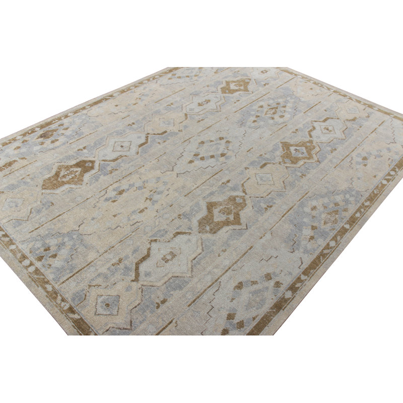 Distressed Homage Hand Knotted Wool Geometric Area Rug, Rectangle 12' x 16'