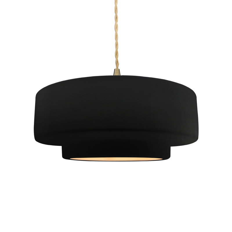 Luminaire suspendu à 1 lumière Meydan, H 5,25 po x l 14,5 po x P 14,5 po, Noir carbone mat / or champagne, Laiton brossé