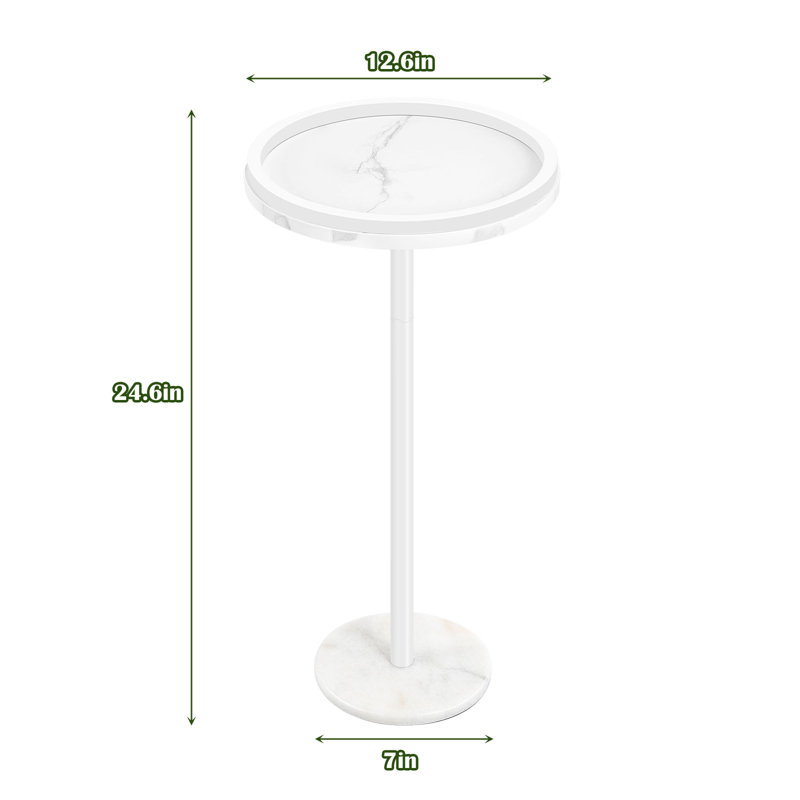 Round Side Table White White Marble Base