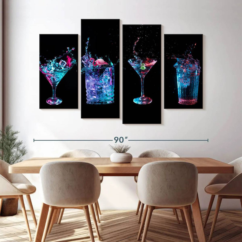 Éclaboussures de cocktail 4 pièces, H 54 po x l 84 po x P 1,25 po