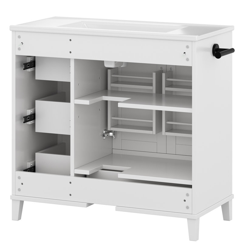 Meuble-lavabo élégant 36 "avec lavabo en céramique, Blanc