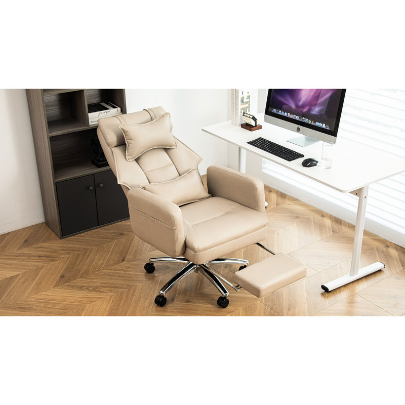 155 Reclining Work Chair With Soft Leather, Beige High Back Resistance,