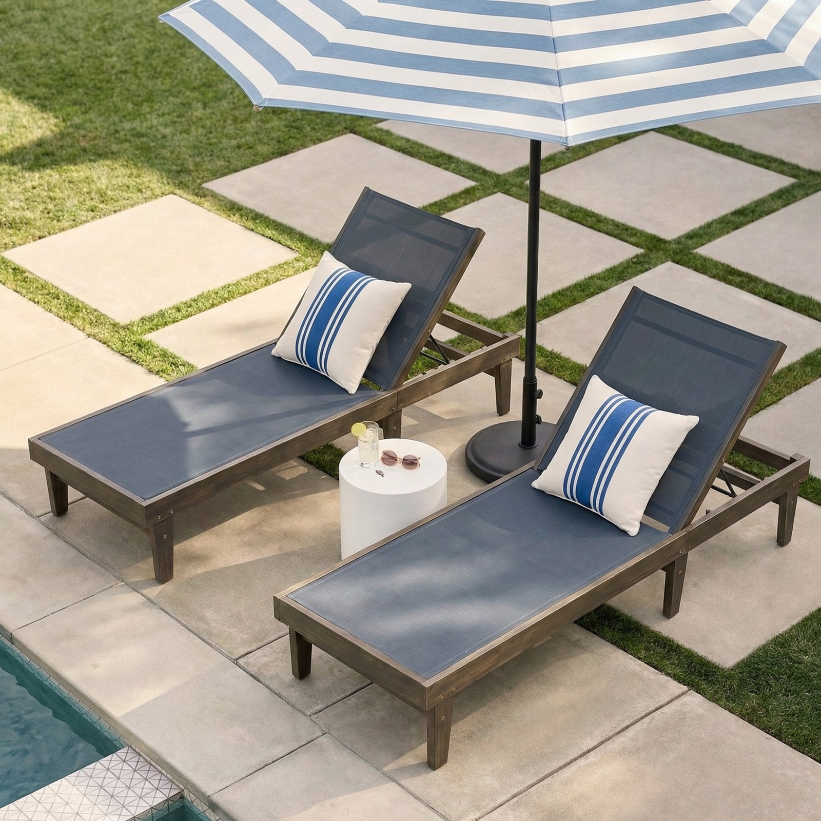 Scheiner 24'' Outdoor Acacia Chaise Lounge, Gray