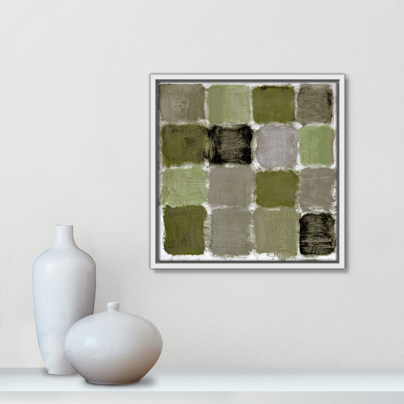 Coppola "Powder Room Green Reflections" Print, 13.5" H x 13.5" W, White