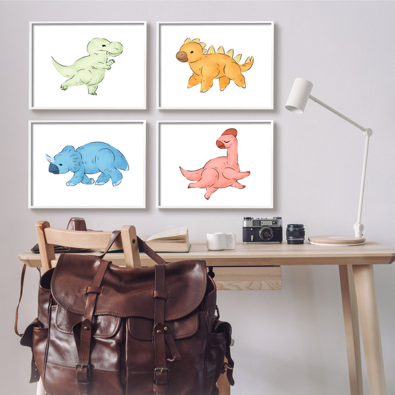 «Fun Baby Dinosaurs» par T-Rex, H 16 po x l 20 po, Cadre blanc