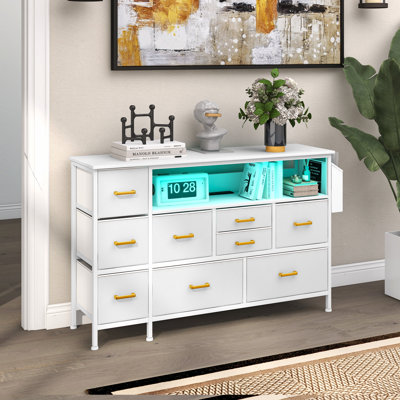 51""W 9 Drawers Dresser, Media Console, TV Stand with Outlet, RGB Lights, Smart Control -  Wrought Studioâ¢, 97737A0590A740F4B7B06C5EEAF5372D