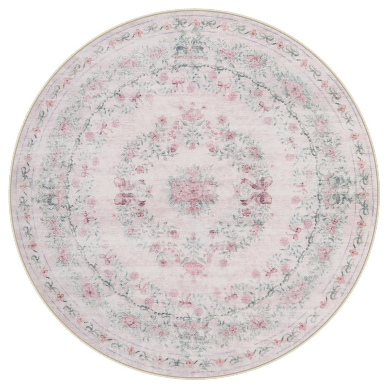 Tapis rond rose lavable à la machine Kaldi, Round 6'