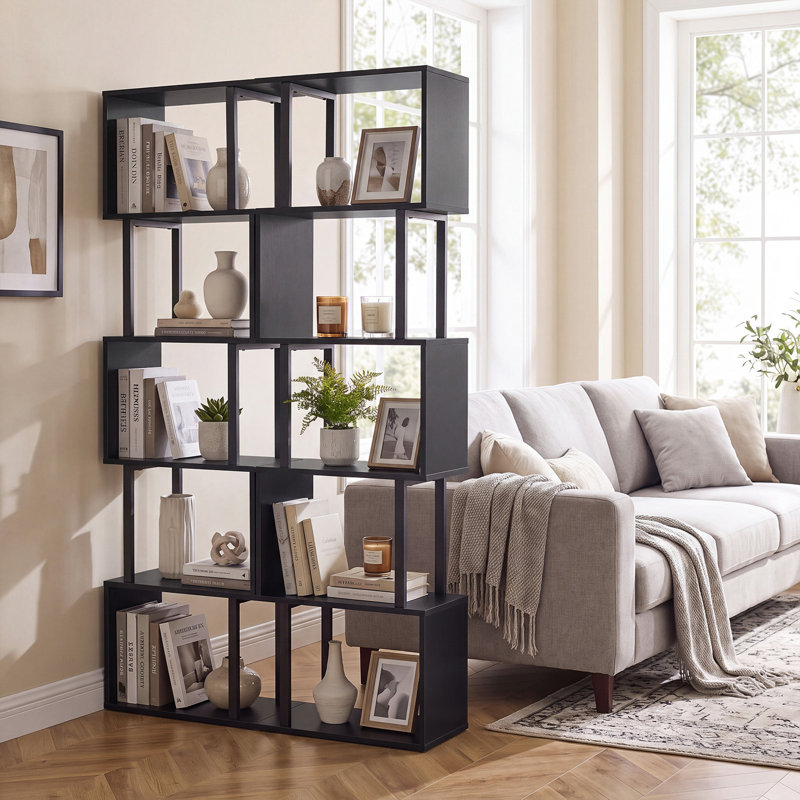 2 tablettes en forme de S à 5 niveaux pour bibliothèque, Noir