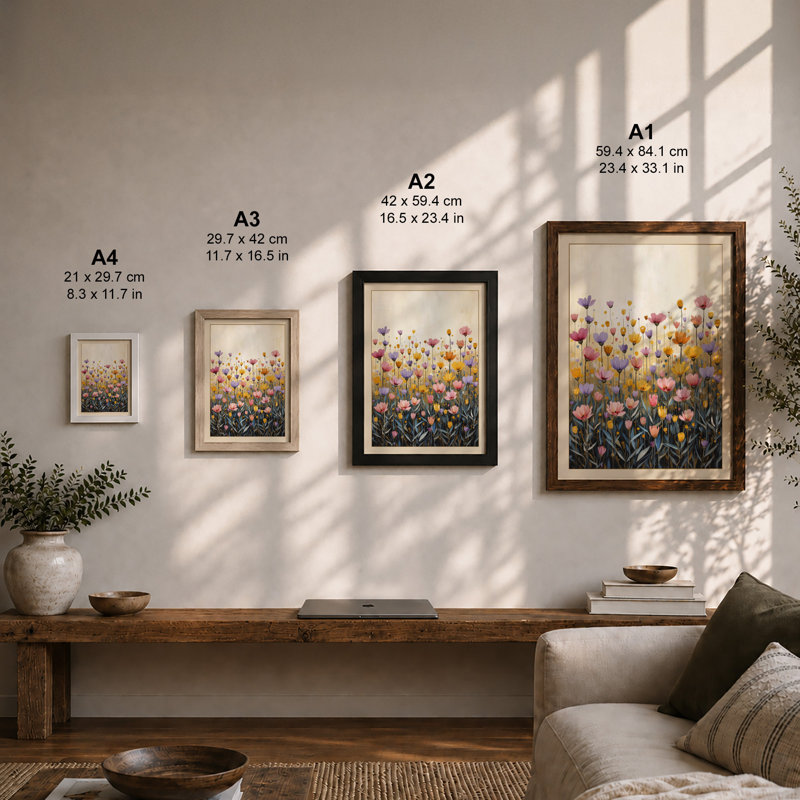 Wildflower Meadow Botanical - Framed Print, Black, A4 - 29.7 x 21.0 cm