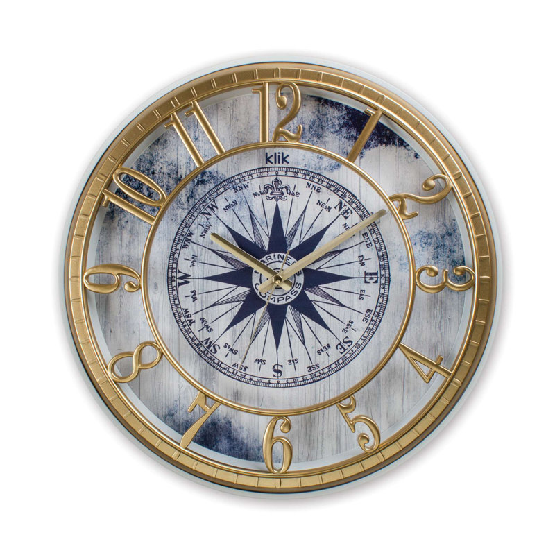 Horloge murale élégante élégante, dorée et bleue, 15,7 po x 15,7 po | Mouvement de balayage silencieux pour des environnements paisibles | Fabrication durable 90% plastique et 10% verre | Parfait pour le salon, le bureau et la chambre à coucher