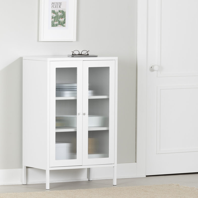 White Contemporary Glass Door Accent Cabinet with Adjustable Shelves