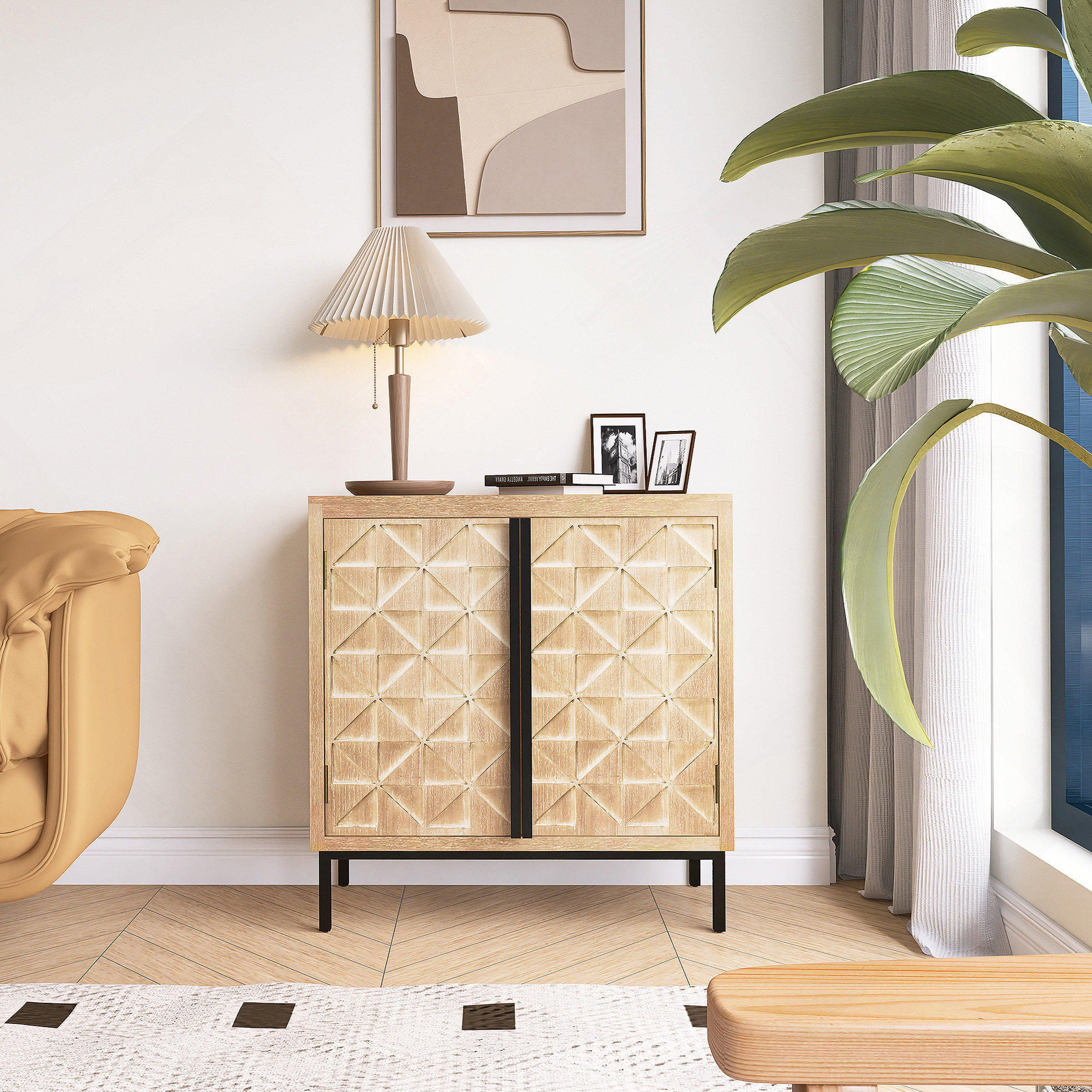 Hand-Carved 2-Doors Accent Cabinet - Traditional Craftsmanship and Functionality Combined main image 1