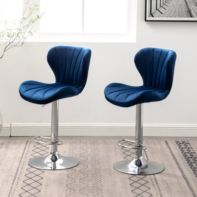 Chic bleu rembourré - pivotant à 360 degrés et rembourrage en mousse réglable en bleu, de 2, revêtement épais, réglable en hauteur par vérin à gaz, look moderne