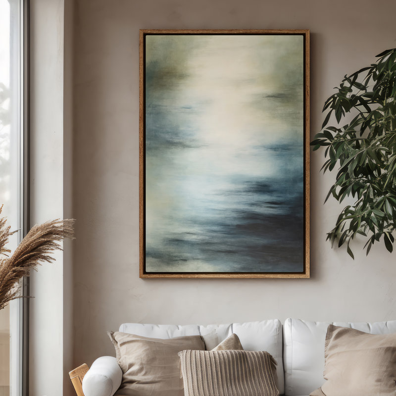 Framed Canvas Wall Art - Blue Abstract Landscape Wall Prints for Bedroom - 24"x36", Natural, 36" H x 24" W