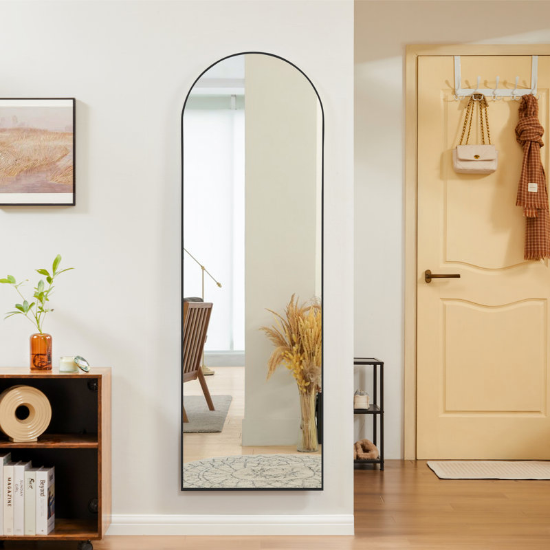 Arched Metal Oversized Full Length Mirrors Wall Mirrors with Stand, 64" x 21", Black