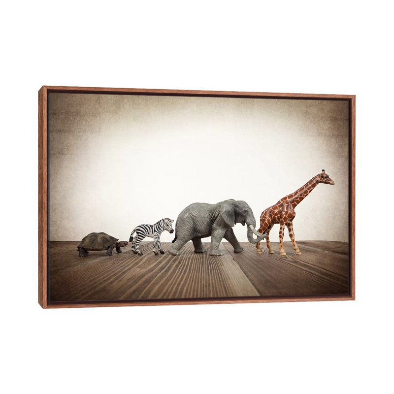 Safari Line I - Print on Canvas, 66.04 cm H x 45.72 cm W, Classic Brown Wood Framed