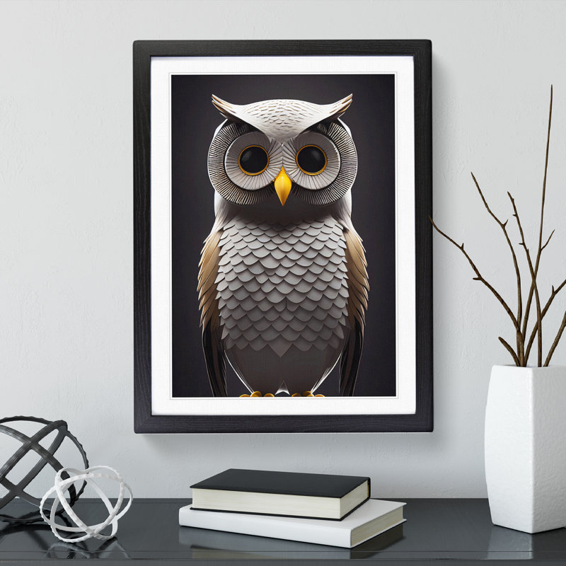 The Enlightened Owl - Single Picture Frame Print, Black, 64cm H x 46cm W x 2cm D