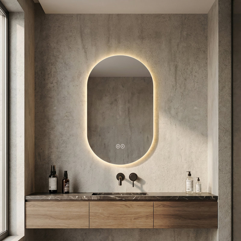 33" x 20" Frameless Oval LED Backlit Bathroom Mirror, 3 Color Dimmable Light, Anti-Fog, Touch Control, Explosion-Proof, Wall Mounted Vanity Mirror