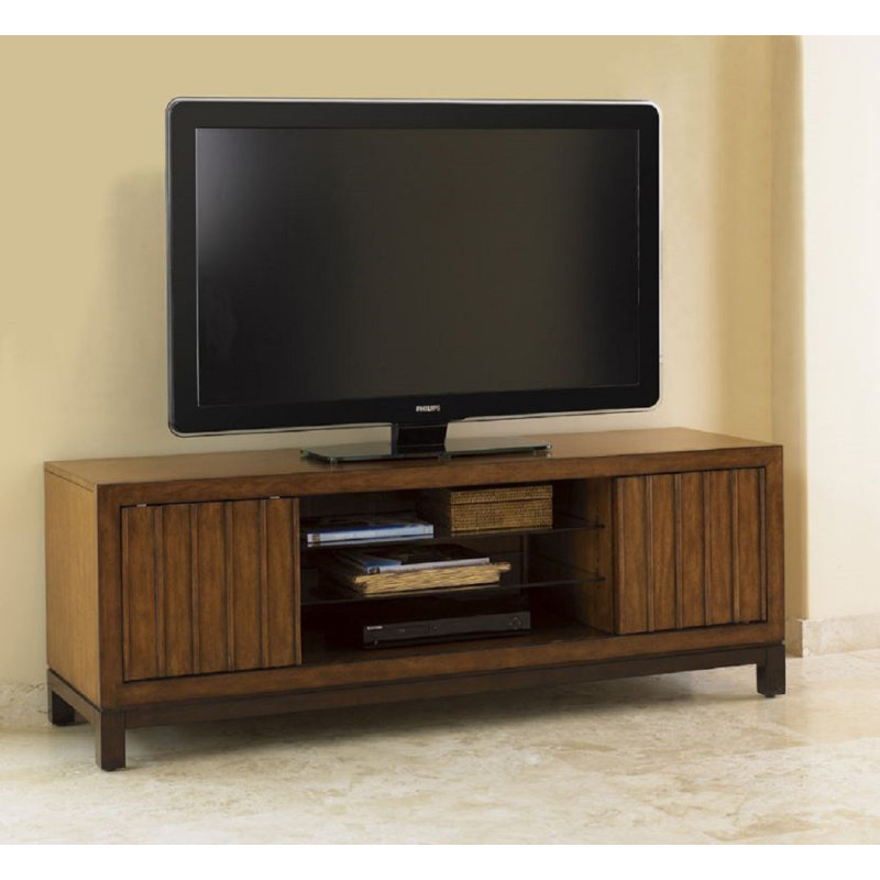Transitional Sienna Bali Brown Media Console with Cabinet