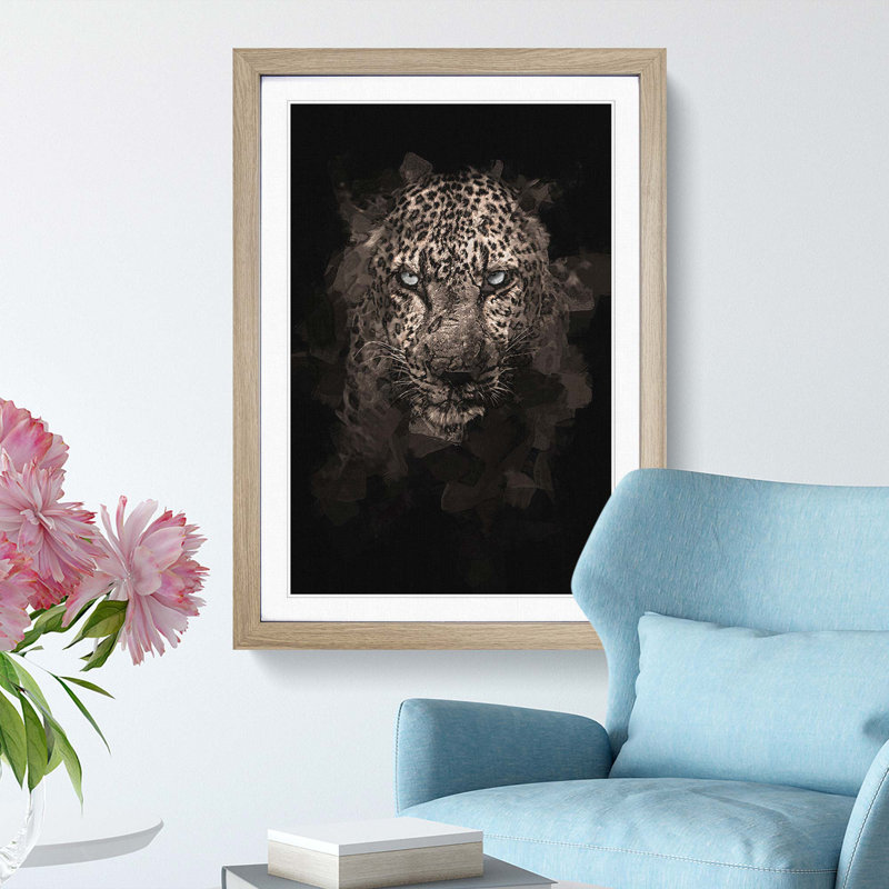 Leopard in the Dark in Abstract - Picture Frame Graphic Art Print, Oak Framed, 48cm H x 36cm W x 2cm D