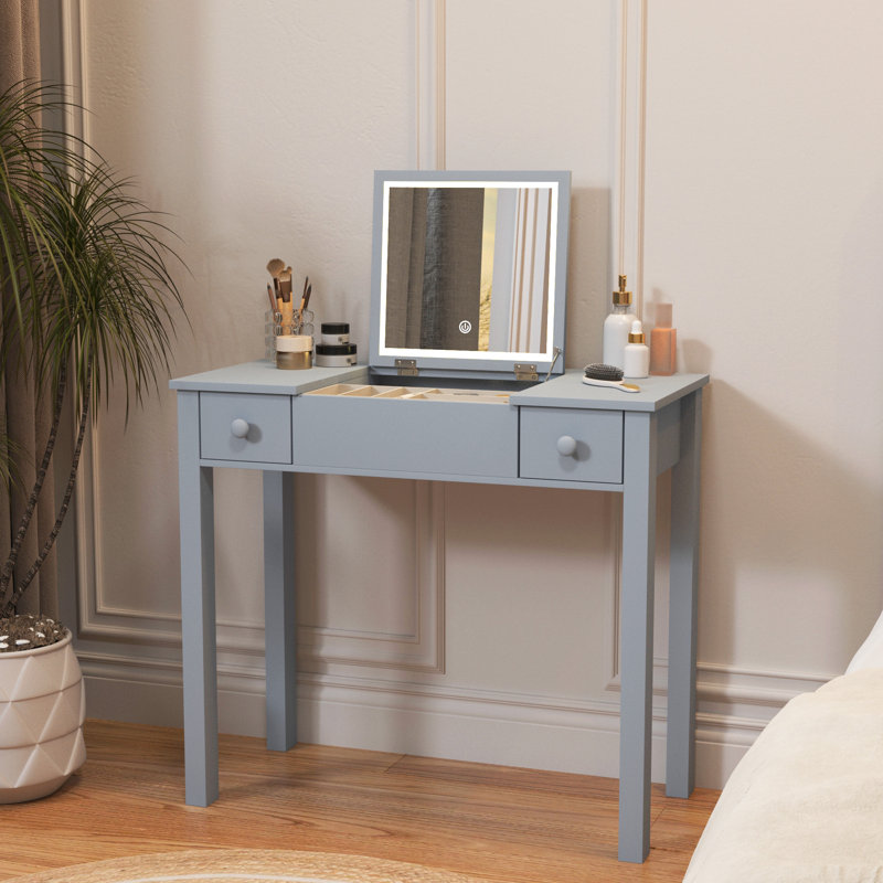 Multifunctional Vanity Desk with 3-Level Adjustable Lighting, Flip-Top Mirror, and Ample Storage for Compact Home Office Use