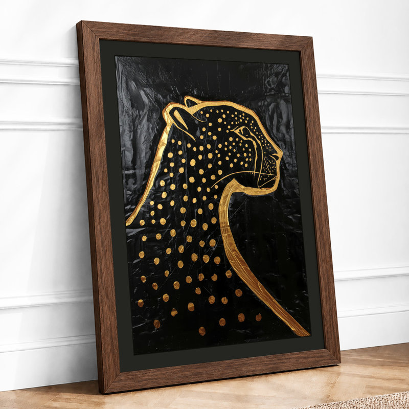 Golden Leopard Minimalist - Framed Print, A4 - 29.7 x 21.0 cm, Walnut
