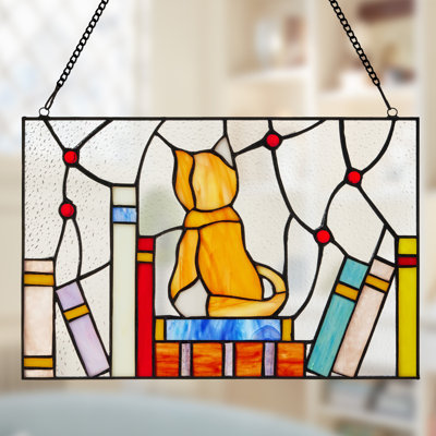 13"W Tiffany-Style Kitten Stained Glass Window Panel