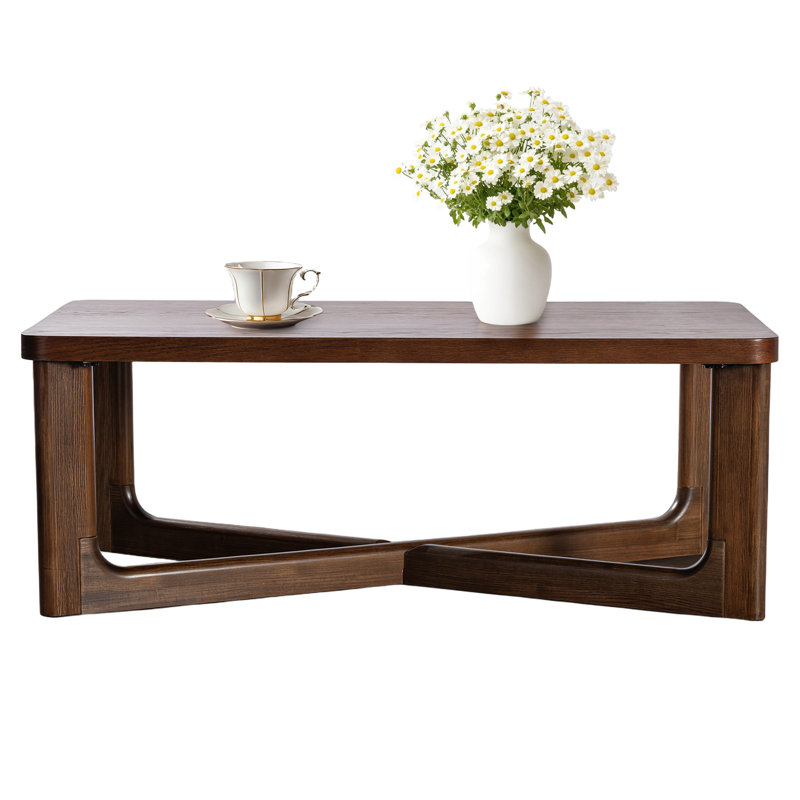 Litzie Rectangle Solid Wood Coffee Table, Walnut