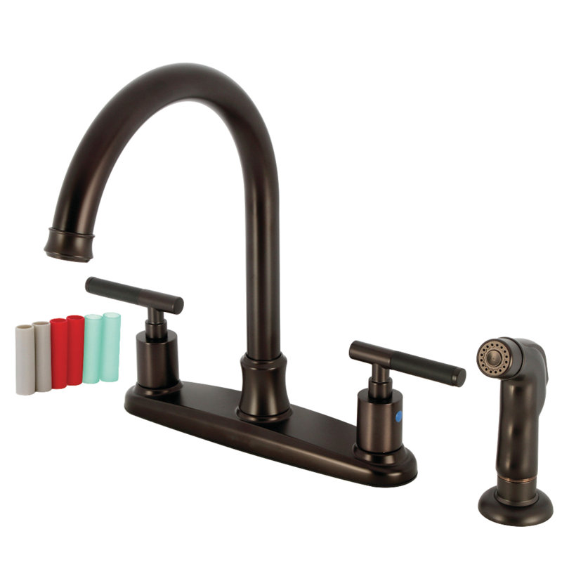 Kingston Brass Kaiser Two-Handle 4-Hole 8" Centerset Kitchen Faucet with Side Sprayer, Oil Rubbed Bronze