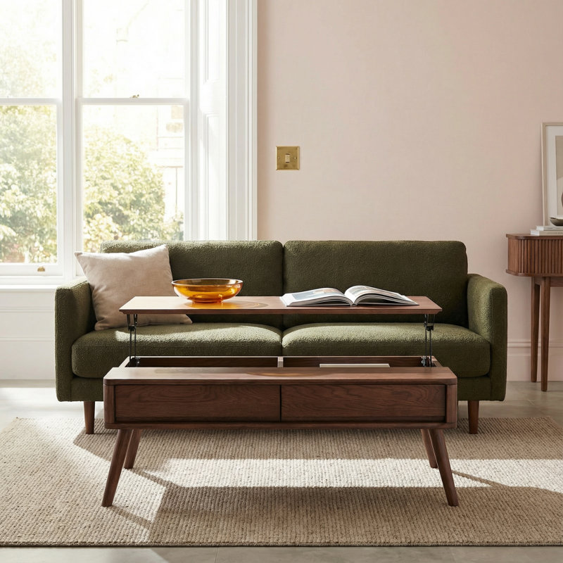 47.2"W Solid Oak Lift Top Coffee Table, 47.3"L x 23.6"W, Brown Oak