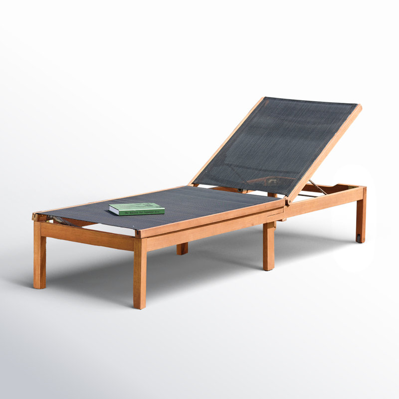 Rafael Outdoor Eucalyptus Wood Chaise Lounge, Black
