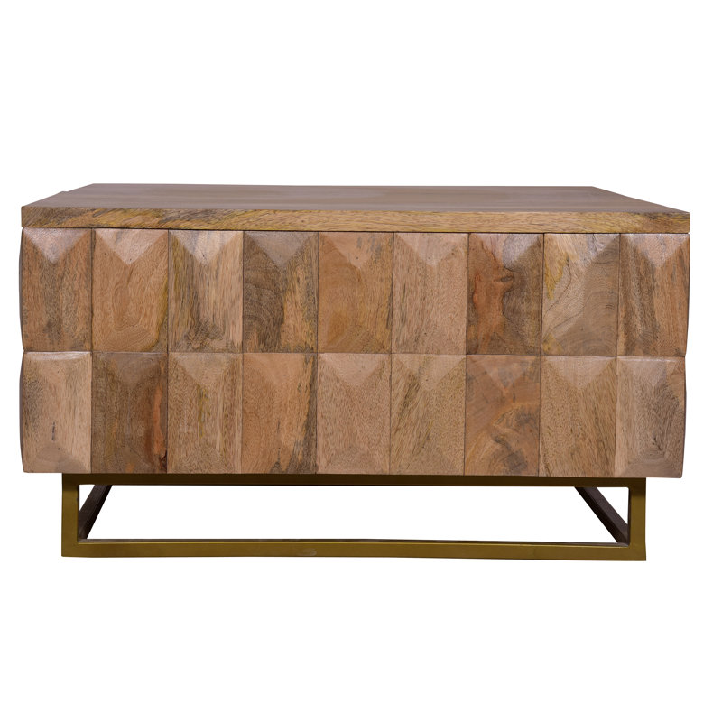  Table basse en bois de manguier brun naturel avec rangement caché - L 33 po